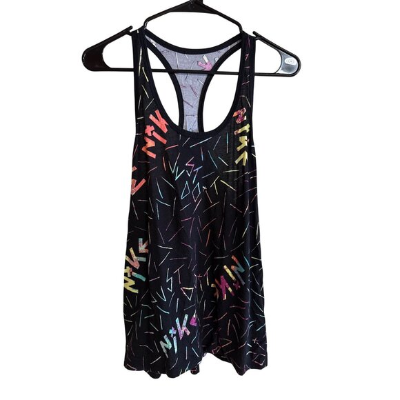 Nike Womens Black Racerback Tank Top With Neon Graphic Print Lightweight & Breat - Picture 1 of 5